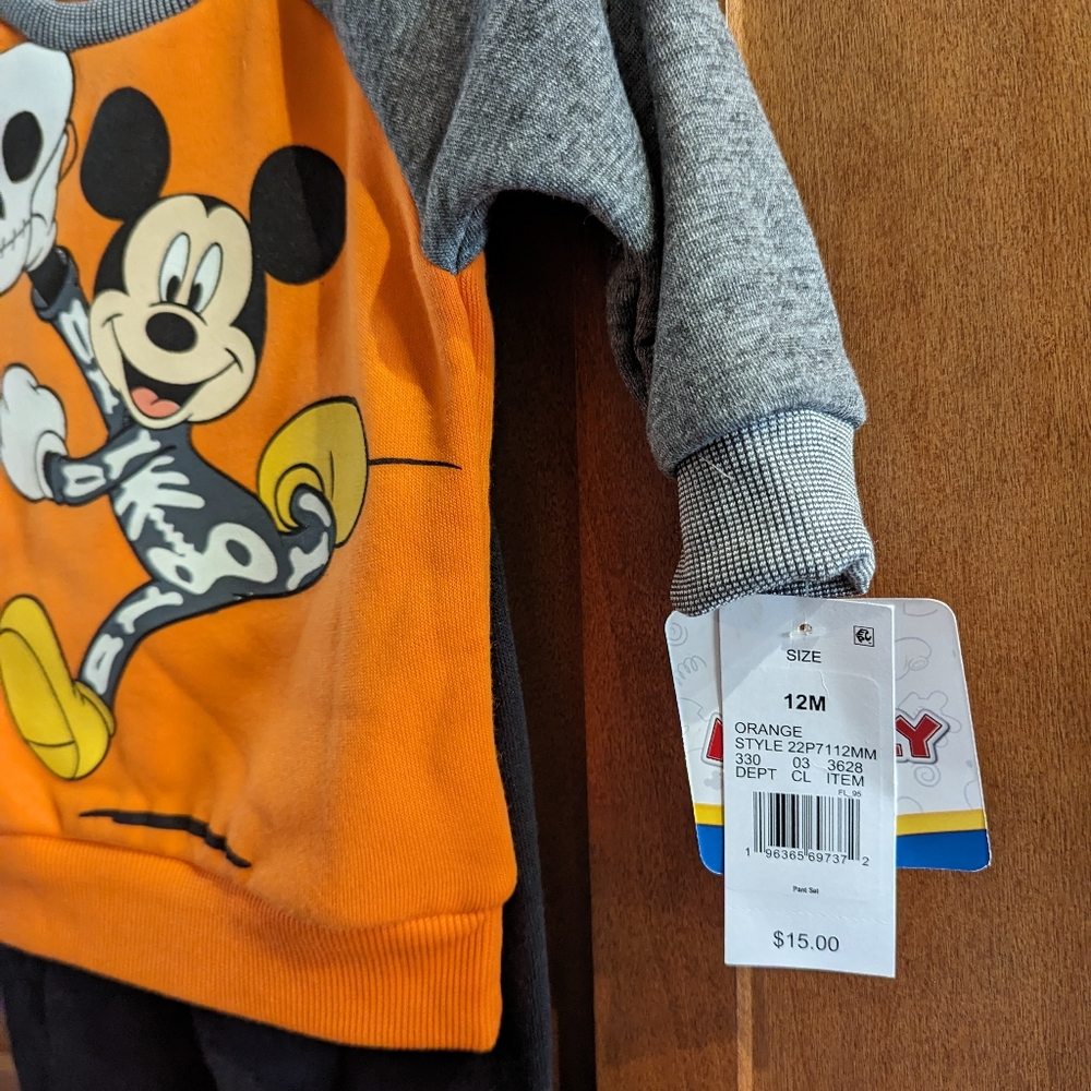 Size 12 months Mickey Mouse Halloween Sweatshirt and sweat pants